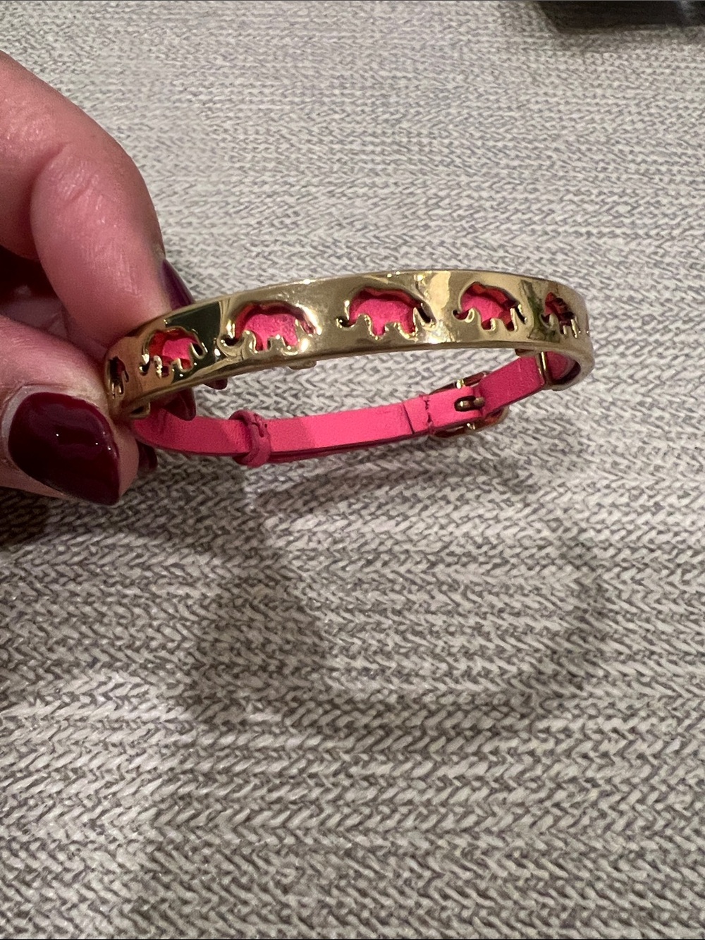 Stella & Dot Gold Elephant Cutout Bracelet with Pink Inlay and Strap
